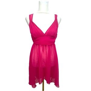 Victoria's Secret Bright Pink Sheer Pleated Chiffon Nightie Chemise Womens Sz S
